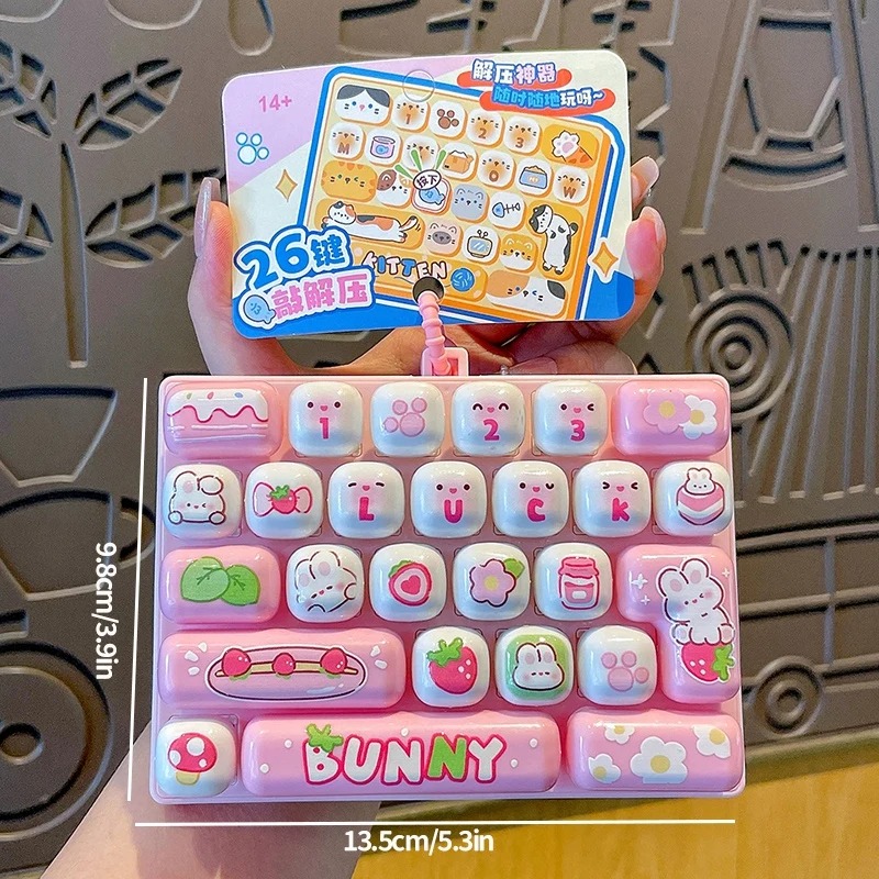 Wedding Yes - 26-Tasten Anti-Stress-Tastatur-Clicker mit Schlüsselanhänger, Cartoon-Fidget-Taschenanhänger, Tastatur-Charms,