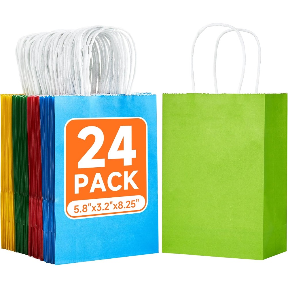 Wedding Supply Bulk - 24er-Pack Kleine Regenbogenfarbene Kraftpapier-Geschenktüten mit Griffen,