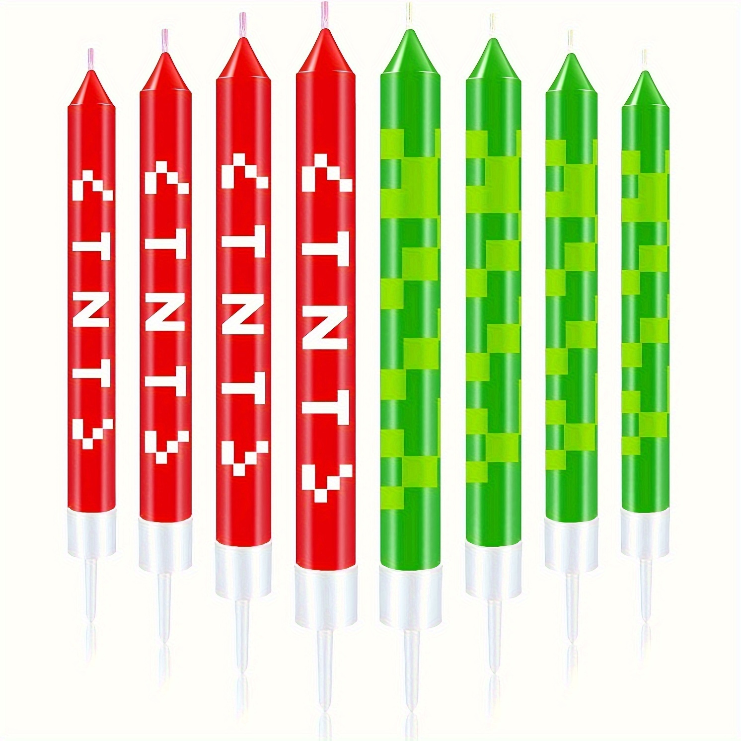 Unity Candle Set - 12/24 Stück Grüne Pixel-Kuchenkerzen-Dekoration Rotes TNT-Thema