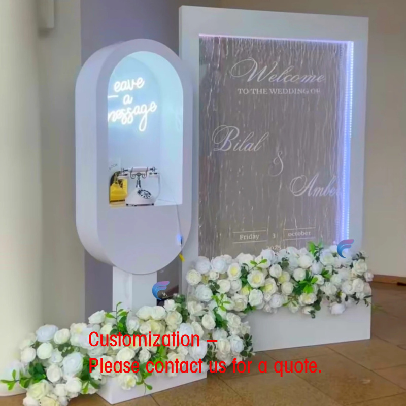 Wedding Fountain - Maßgefertigter Glas-Wasserfall-Brunnen mit Hochzeits-Willkommensschild-Ständer und Rahmen