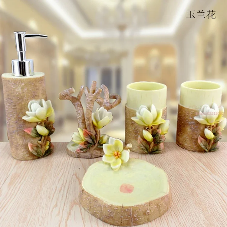 Wedding Bathroom Supply Kit - 5-teiliges Set Harz-Badezimmer-Accessoires Waschsets Hochzeits-Badezimmerbedarf Suite