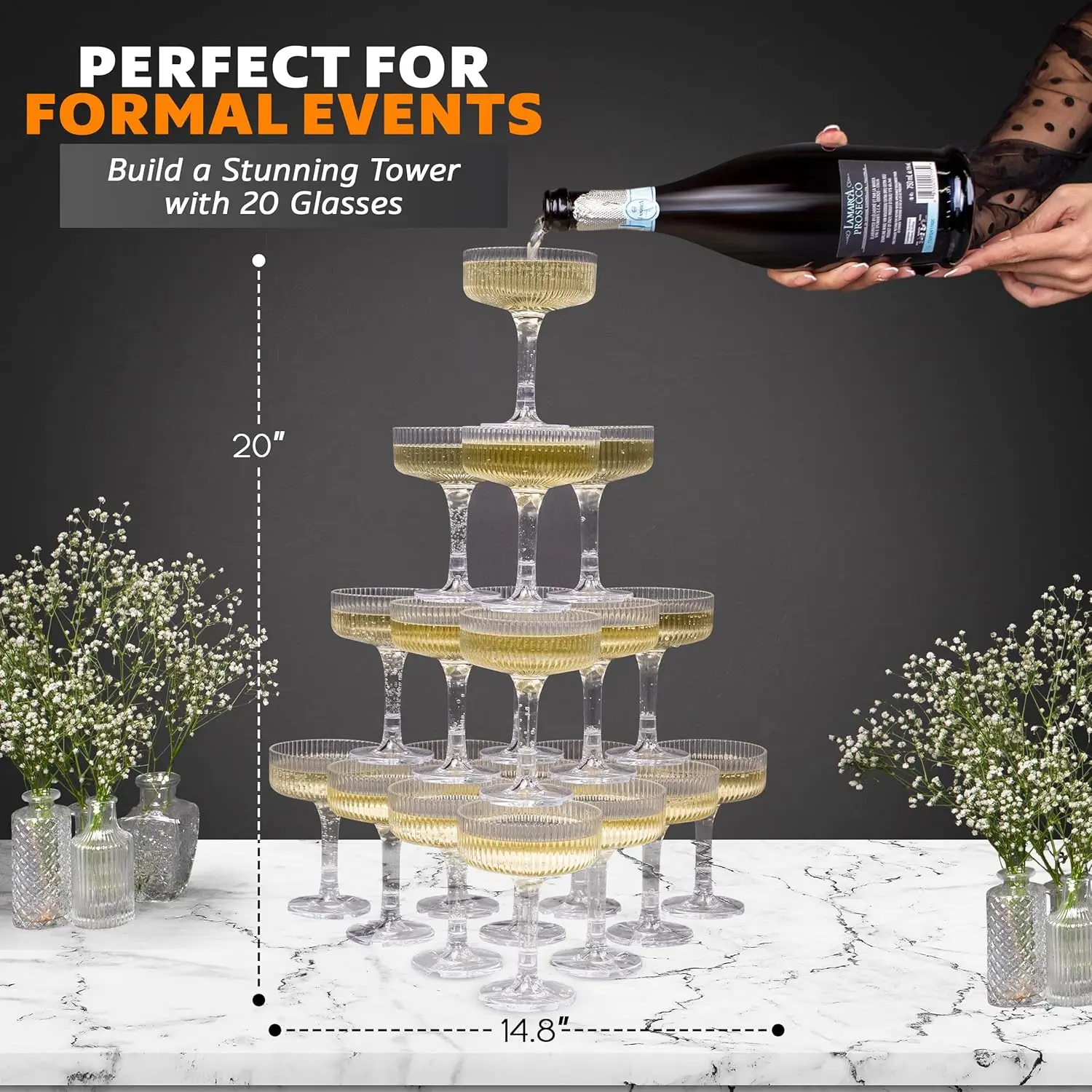 Champagne Tower Set - 20-60 Stück Acryl-Champagnerturm Vintage-Kunstdekoration 7oz Plastik-Coupé-Gläser